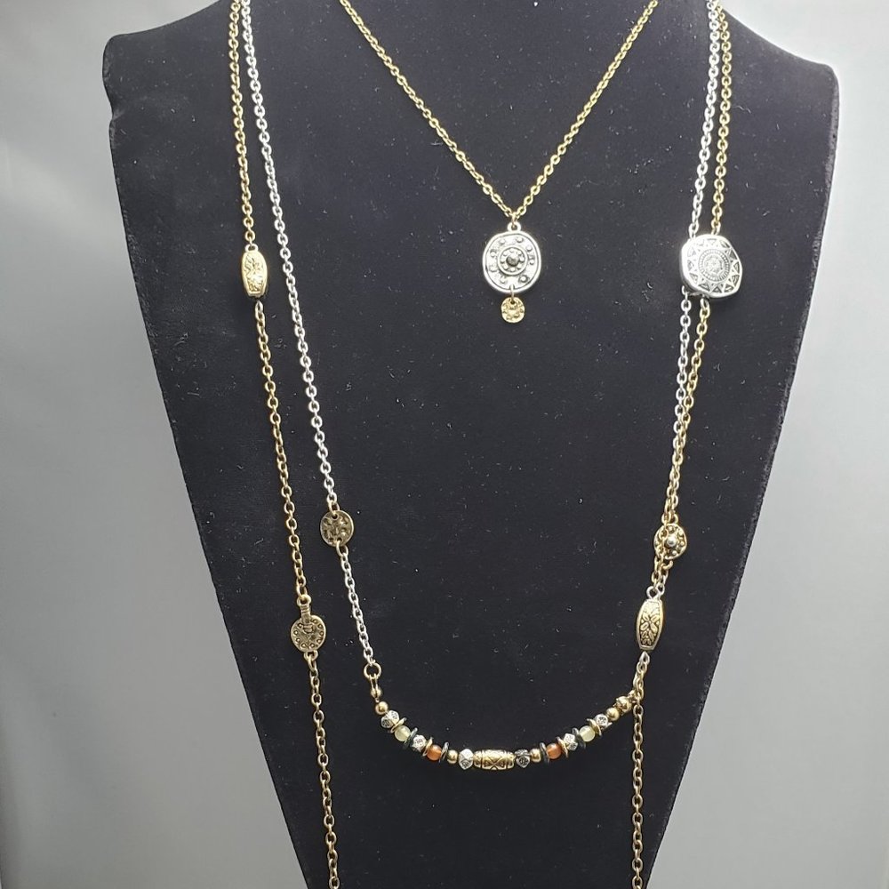 RUFF HEWN  bohemian style gold silver multi strand necklace